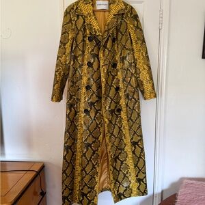 Stand Studio Yellow & Black Snake-Print Double-Breasted Trench Coat